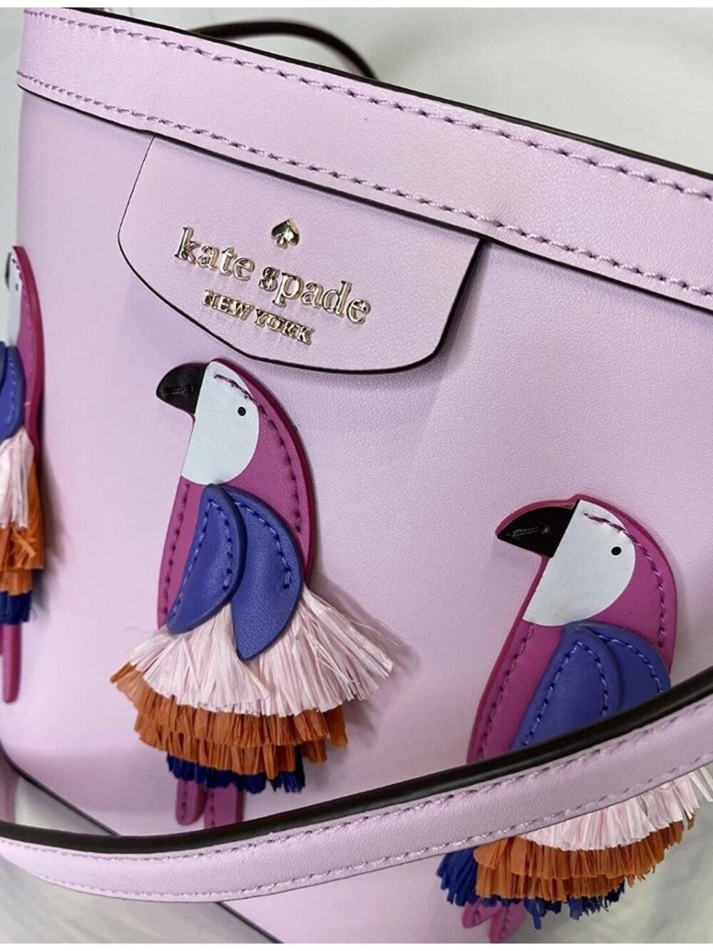 Kate Spade Pippa Flock Party Parrot Small Bucket Crossbody Bag Pink Novelty - Picture 3 of 6